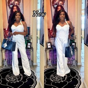 PrettyLittleThing White Halter Jumpsuit
